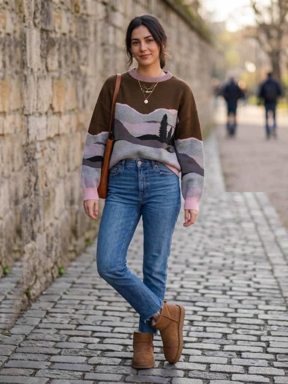 Urban Outfitters Mountain Landscape Knit Crewneck Sweater Size M Earthy Gorpcore